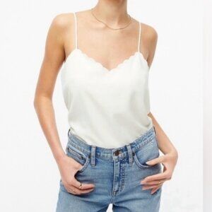 J CREW Scalloped Cami Tank Top Ivory Cream Racerback Spaghetti Blouse size 4